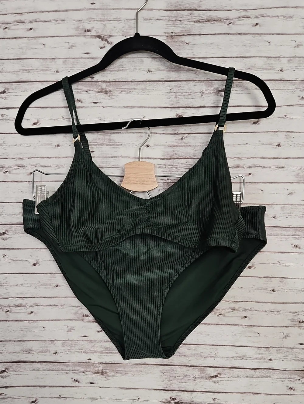 aerie dark green ribbed bikini set